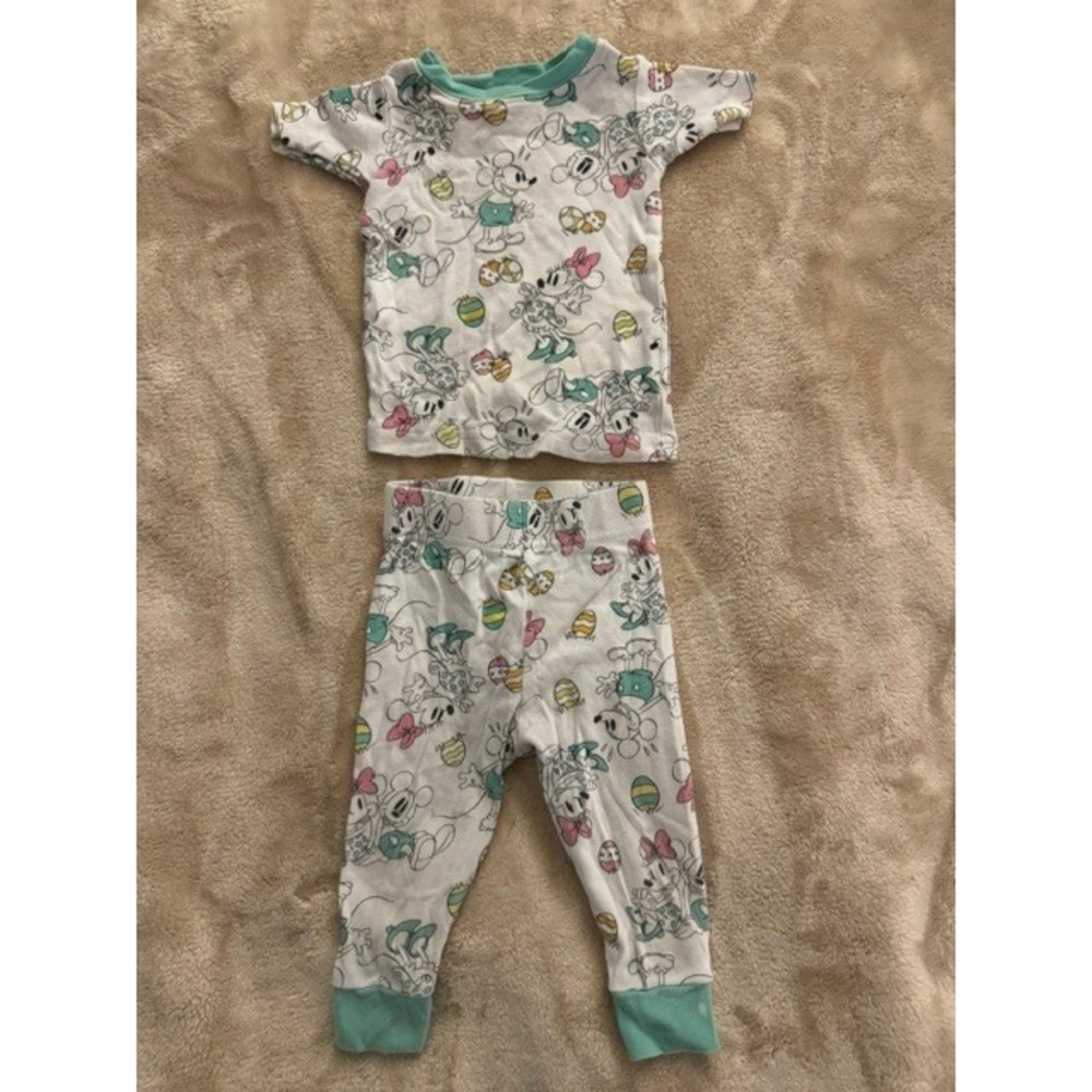Disney Baby Mickey Minnie Mouse Easter PJs Set 12M White Mint Green Cotton (D)